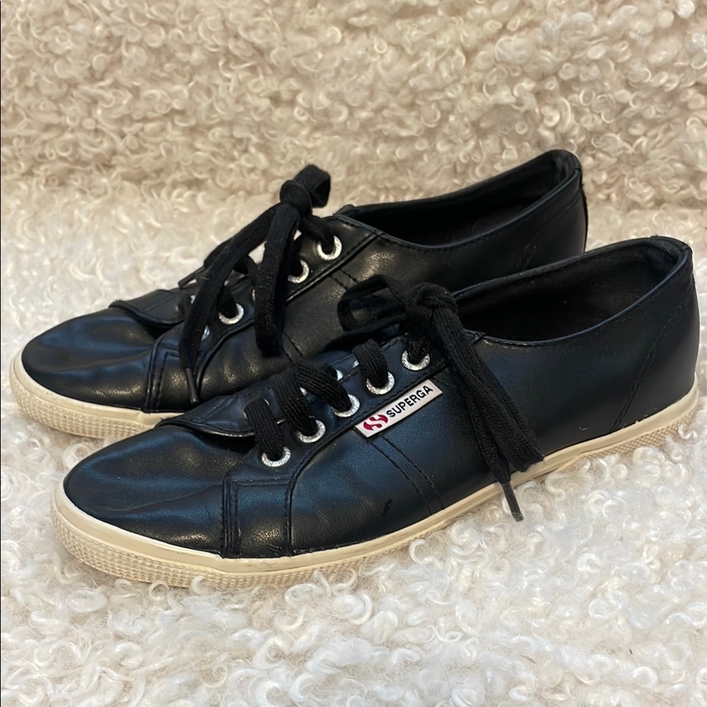 Superga Black Faux Leather Sneakers